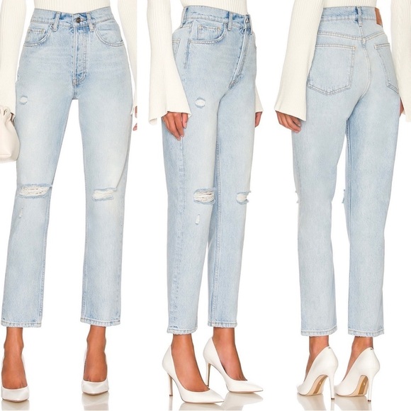 Anine Bing Sonya High Rise Ankle Jeans in Destructed Classic Blue Sz. 24 NWT - Picture 2 of 15